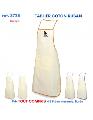 TABLIER COTON ECRU RUBAN REF 3728 3728 TABLIERS DE CUISINE PERSONNALISES PUBLICITAIRES  5,62 €