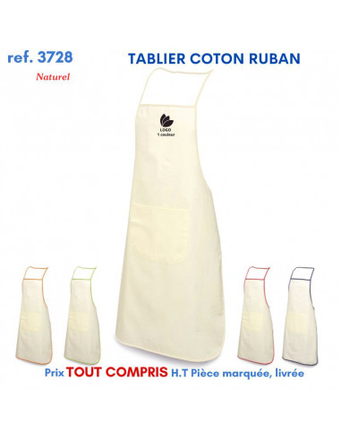 TABLIER COTON ECRU RUBAN REF 3728 3728 TABLIERS DE CUISINE PERSONNALISES PUBLICITAIRES  5,62 €