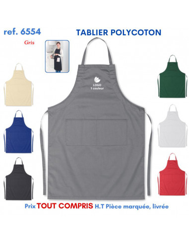 TABLIER DE CUISINE POLYCOTON REF 6554 6554 TABLIERS DE CUISINE PERSONNALISES PUBLICITAIRES  7,82 €