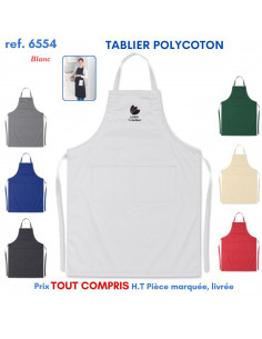 TABLIER DE CUISINE POLYCOTON REF 6554 6554 TABLIERS DE CUISINE PERSONNALISES PUBLICITAIRES  7,82 € 2