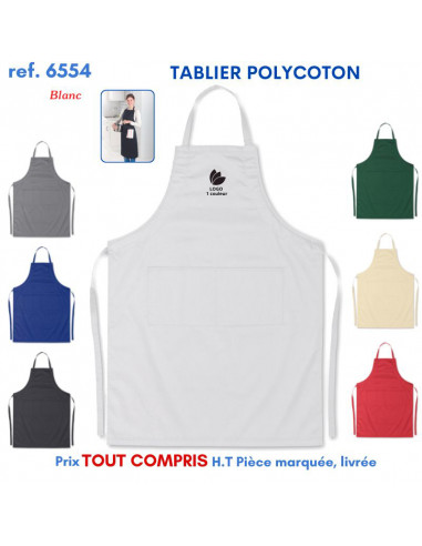 TABLIER DE CUISINE POLYCOTON REF 6554 6554 TABLIERS DE CUISINE PERSONNALISES PUBLICITAIRES  7,82 €