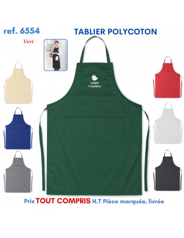 TABLIER DE CUISINE POLYCOTON REF 6554 6554 TABLIERS DE CUISINE PERSONNALISES PUBLICITAIRES  7,82 €