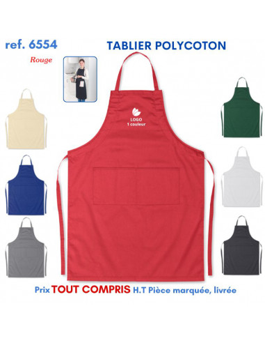 TABLIER DE CUISINE POLYCOTON REF 6554 6554 TABLIERS DE CUISINE PERSONNALISES PUBLICITAIRES  7,82 €