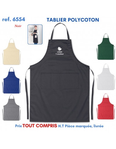 TABLIER DE CUISINE POLYCOTON REF 6554 6554 TABLIERS DE CUISINE PERSONNALISES PUBLICITAIRES  7,82 €