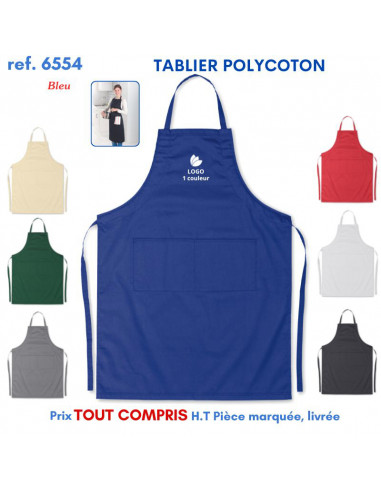 TABLIER DE CUISINE POLYCOTON REF 6554 6554 TABLIERS DE CUISINE PERSONNALISES PUBLICITAIRES  7,82 €