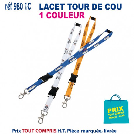 LACET TOUR DE COU 1 COULEUR REF 980 1C 980 1C lacet tour de cou publicitaire  0,72 €