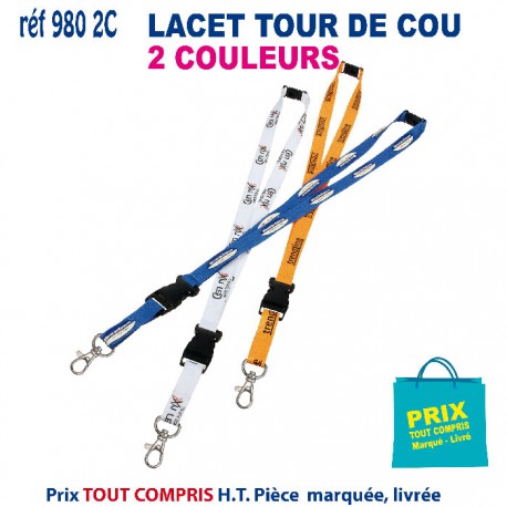 LACET TOUR DE COU 2 COULEURS REF 980 2C 980 2C lacet tour de cou publicitaire  0,78 €
