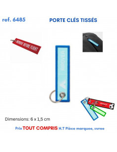 PORTE CLES TISSES 10 X 2.5 CM REF 6485 6485 PORTE- CLES PUBLICITAIRES  1,65 €