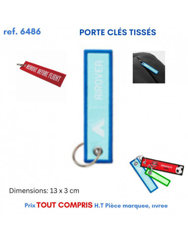 PORTE CLES TISSES 13 X 3 CM REF 6486 6486 PORTE- CLES PUBLICITAIRES  0,64 €