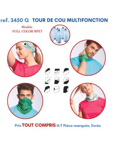 TOUR DE COU MULTIFONCTION FULL COLOR EN RPET REF 3450 Q 3450 Q PROTECTION PREVENTION  3,99 €