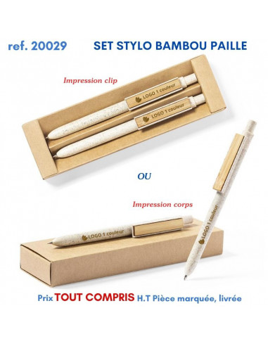 SET STYLOS BAMBOU PAILLE REF 20029 20029 Stylos Bois, carton, recyclé  3,42 €