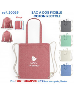 SAC A DOS FICELLE COTON RECYCLE REF 20039 20039 SAC A DOS  3,21 €