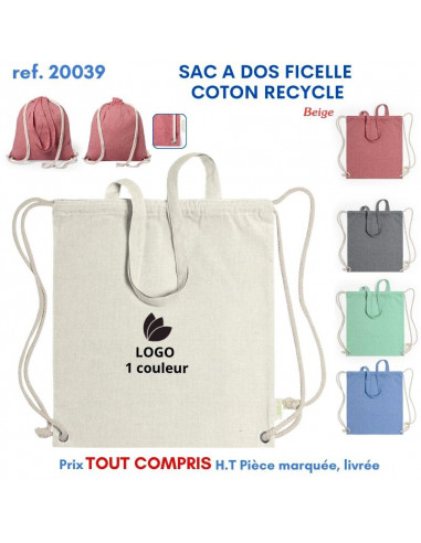 SAC A DOS FICELLE COTON RECYCLE REF 20039 20039 SAC A DOS  3,21 €