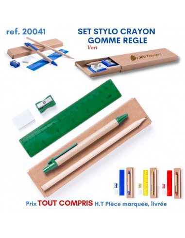 SET STYLO CRAYON GOMME REGLE REF 20041 20041 Stylos Bois, carton, recyclé  2,16 €