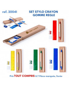 SET STYLO CRAYON GOMME REGLE REF 20041 20041 Stylos Bois, carton, recyclé  2,16 €