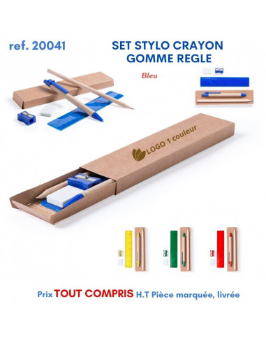 SET STYLO CRAYON GOMME REGLE REF 20041 20041 Stylos Bois, carton, recyclé  2,16 €