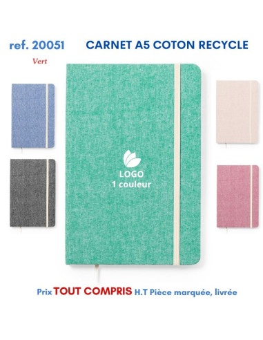 CARNET A5 COTON RECYCLE REF 20051 20051 ECO RESPONSABLES  5,45 €