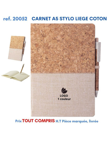 CARNET A5 STYLO LIEGE COTON REF 20052 20052 ECO RESPONSABLES  5,77 €