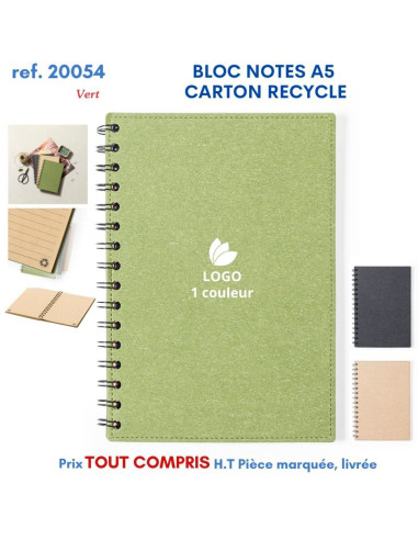 BLOC NOTES A5 CARTON RECYCLE REF 20054 20054 ECO RESPONSABLES  4,92 €