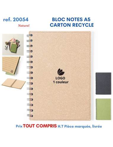 BLOC NOTES A5 CARTON RECYCLE REF 20054 20054 ECO RESPONSABLES  4,92 €