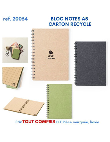 BLOC NOTES A5 CARTON RECYCLE REF 20054 20054 ECO RESPONSABLES  4,92 €