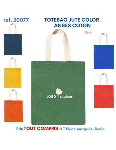 TOTEBAG JUTE COLOR ANSES COTON REF 20077 20077 SACS SHOPPING - TOTEBAG  5,49 €
