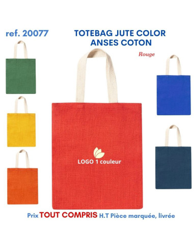 TOTEBAG JUTE COLOR ANSES COTON REF 20077 20077 SACS SHOPPING - TOTEBAG  5,49 €