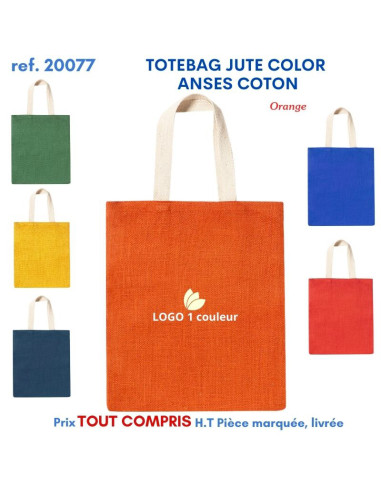 TOTEBAG JUTE COLOR ANSES COTON REF 20077 20077 SACS SHOPPING - TOTEBAG  5,49 €