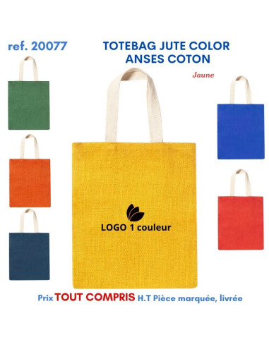 TOTEBAG JUTE COLOR ANSES COTON REF 20077 20077 SACS SHOPPING - TOTEBAG  5,49 €