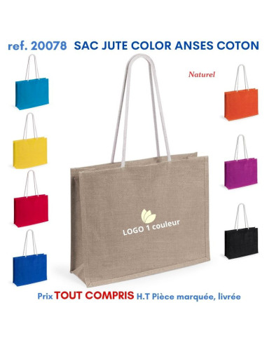 GRAND SAC SHOPING JUTE COLOR ANSES COTON REF 20078 20078 SACS SHOPPING - TOTEBAG  6,92 €