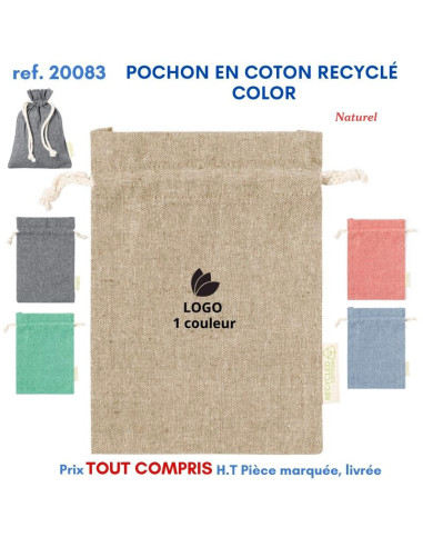 POCHON EN COTON RECYCLE COLOR REF 20083 20083 SACS SHOPPING - TOTEBAG  2,40 €