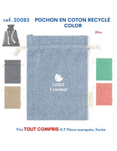 POCHON EN COTON RECYCLE COLOR REF 20083 20083 SACS SHOPPING - TOTEBAG  2,40 € 2