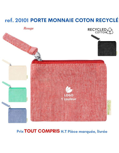 PORTE-MONNAIE COTON RECYCLE COLOR REF 20101 20101 PORTE MONNAIE PUBLICITAIRES  2,24 €