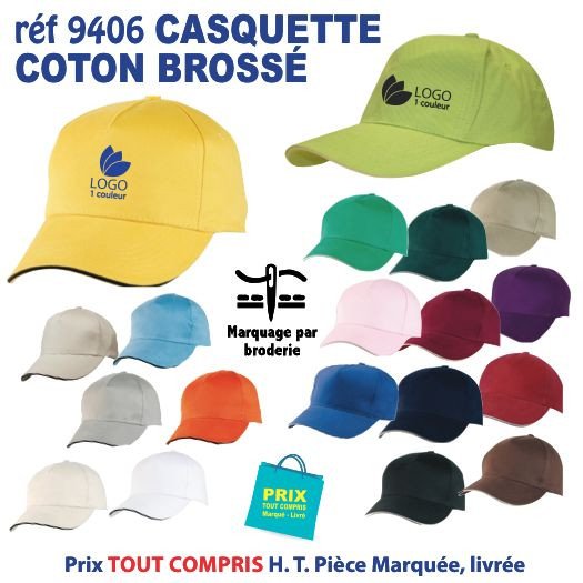 Casquette coton brossé jaune avec logo brodé, idées de squette personnalisée été confortable en différents coloris et options de marquage.
