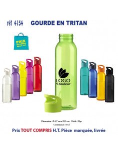 Gourde en Tritan colorée avec bouchon à vis et gravure personnalisée prénom sur demande, logo et texte.