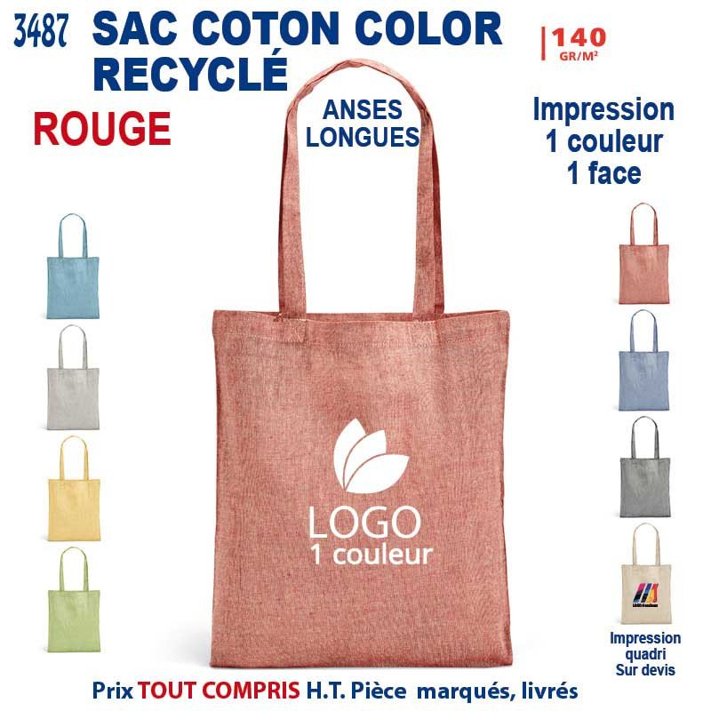 Sac en coton couleur rose avec logo blanc imprimé sur le devant.