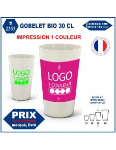 Voitines publicitaires en gobelet jetable avec impression couleur, promouvant une marque et le concept “c'est quoi un goodies”.